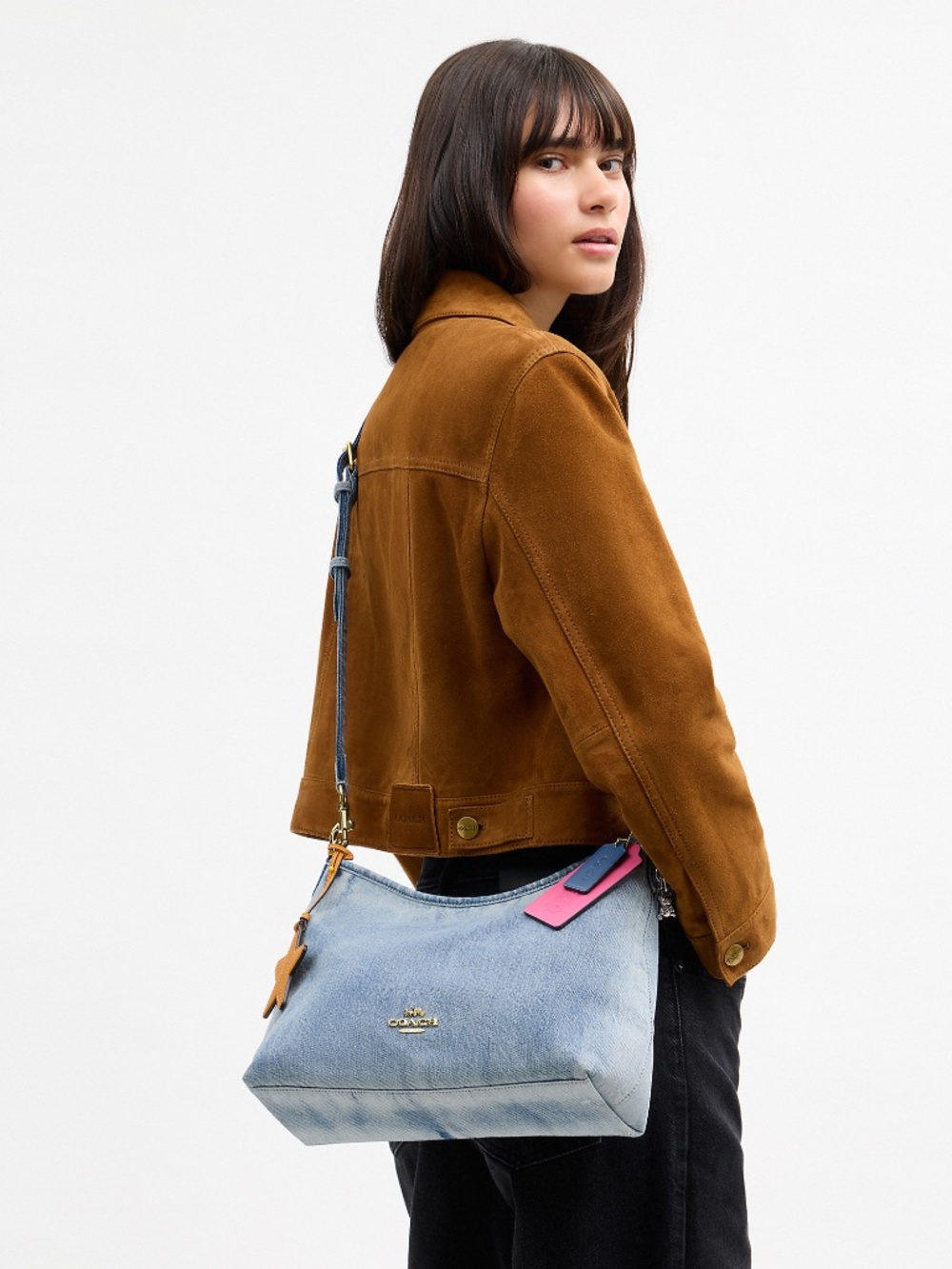 Coach Laurel Shoulder Bag In Loved Denim With Charms